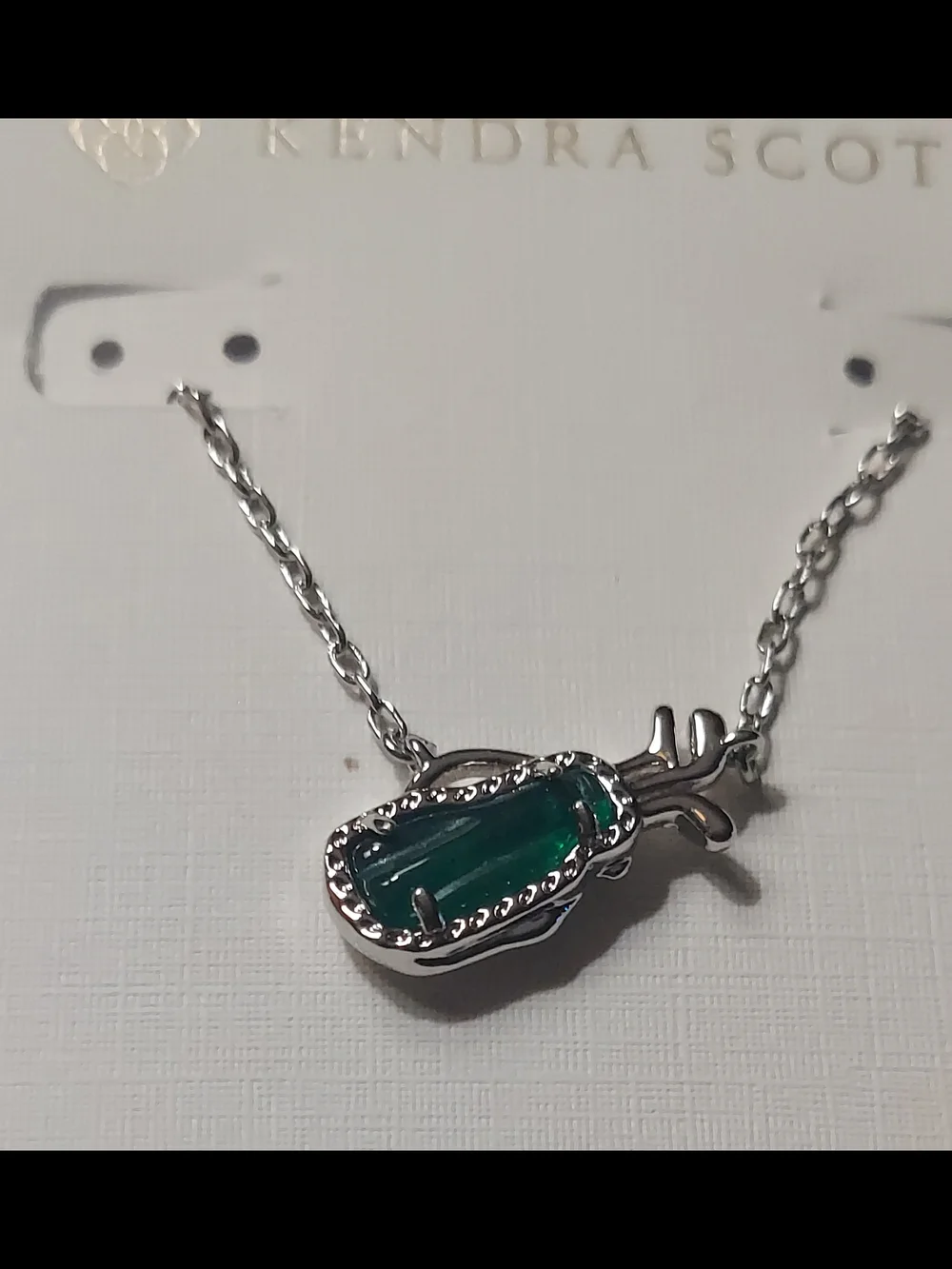 Kendra Scott Silver Necklace with Emerald Green Pineapple Charm